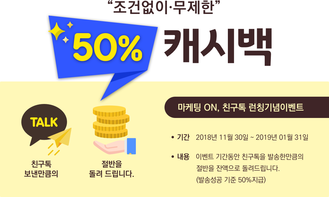 조건없이 무제한 50% 캐시백